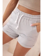 Dámské bavlněné šortky s gumou a vázáním v pase šedý melír Dámské bavlněné šortky s gumou a vázáním v pase šedý melír