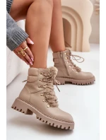 Zateplené Kotníkové Boty Traperky Na Zip Z Eko Kůže Béžové Willatta