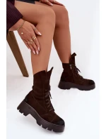 Dámské kotníkové boty worker z přírodního semiše – čokoládové Zazoo