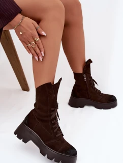 Dámské kotníkové boty worker z přírodního semiše – čokoládové Zazoo