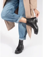 Komfortní  kotníčkové boty dámské černé na širokém podpatku