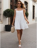 Letní dámské bavlněné šaty s prolamovaným vzorem, bílé, FashionStreet EY2674