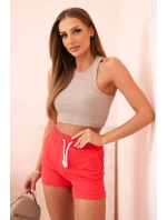 Dámské bavlněné šortky s gumou a vázáním v pase malinové