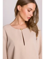 S394 Šaty uvolněného střihu s výstřihem s klíčovou dírkou - béžové