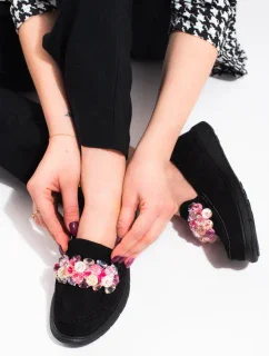Trendy mokasíny dámské černé bez podpatku