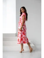 Růžové dámské květované šaty s přeloženým obálkovým výstřihem (82194)