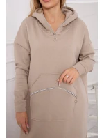 Zateplené šaty s kapucí béžové