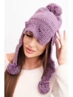 Dámská zimní čepice s vlnou, kšiltem a bambulemi K475 fialová