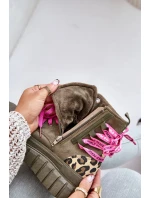 Dámské botky na platformě s ozdobným šněrováním leopardí zelené Edidda