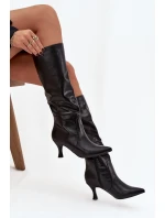 Dámské kozačky na podpatku z eko kůže černé Karella