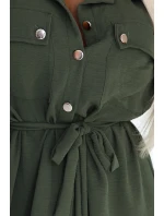 531-5 Midi košilka se zlatými knoflíky a vázáním - KHAKI 531-5 Midi košilka se zlatými knoflíky a vázáním - KHAKI