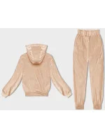 Dámská velurová souprava v broskvové barvě s kapucí (8C1175-150)
