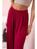 Široké dámské kalhoty z viskózy s elastickým pasem tmavě vínové