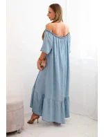 Dámské šaty s krátkým rukávem a volánky světlý denim