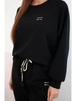 Dámský komplet z viskózy s mikinou a kalhotami máslový černý