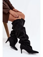 Dámské kozačky na jehlovém podpatku nazouvací černé Mavilla Dámské kozačky na jehlovém podpatku nazouvací černé Mavilla