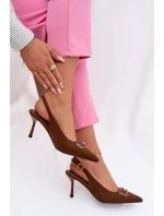 Dámské sandály na podpatku s ozdobným detailem Čokoládové Lurella