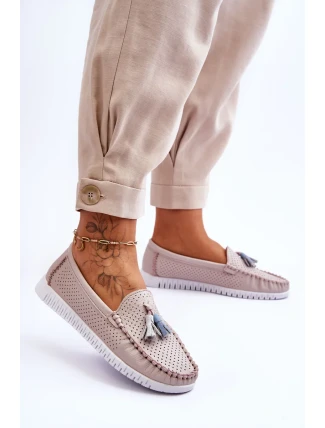 Dámské prolamované kožené mokasíny Světle růžové Lanzarot