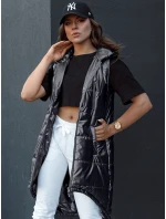 Dámská prošívaná vesta s kapucí dlouhá MERIS černá FashionStreet TY4443