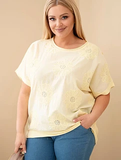 Dámská bavlněná halenka Plus Size s vyšívanými květinami žlutá