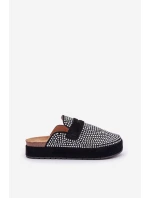 Dámské pantofle zdobené zirkony na platformě černé Deorani