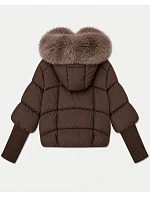 Dámská zimní bunda oversize s kožešinou, čokoládová s béžovou kožešinou (B6085-14012) Dámská zimní bunda oversize s kožešinou, čokoládová s béžovou kožešinou (B6085-14012)