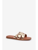 Ploché Dámské Sandály Z Ekokože Zlaté Risamay Ploché Dámské Sandály Z Ekokože Zlaté Risamay