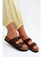 Kožené Semišové Dámské Pantofle S Gumičkami Čokoládové Rosaliae