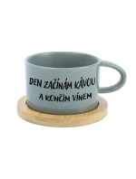 DEN ZAČÍNÁM KÁVOU A KONČÍM VÍNEM - šedý hrníček makronka 200 ml
