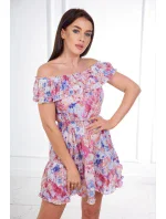 Květinové šaty s odhalenými rameny tmavě růžové