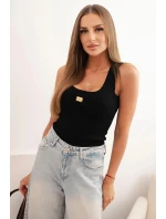 Dámská pruhovaná top na ramínkách s ozdobnou nášivkou černá Dámská pruhovaná top na ramínkách s ozdobnou nášivkou černá