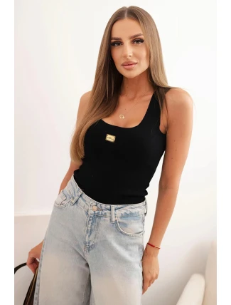 Dámská pruhovaná top na ramínkách s ozdobnou nášivkou černá Dámská pruhovaná top na ramínkách s ozdobnou nášivkou černá