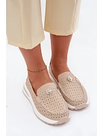 Dámské vzorované mokasíny z přírodní kůže béžové Kemela