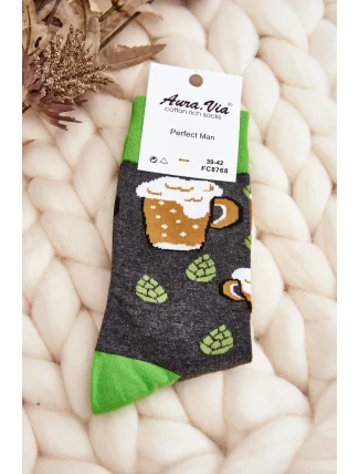 Pánské vzorované ponožky Beer Grey and Green Pánské vzorované ponožky Beer Grey and Green