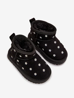 Dětské sněhule s květinovým motivem Gracina – černé