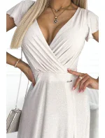 411-4 CRYSTAL třpytivé dlouhé šaty s výstřihem - BEACH 411-4 CRYSTAL třpytivé dlouhé šaty s výstřihem - BEACH