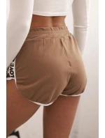 Dámské bavlněné šortky s elastickým pasem a sportovními lemy camelové