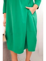 Dámská bavlněná sukně Plus Size s ohrnovacími rukávy a kapsami zelená