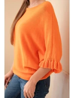Dámský svetr typu netopýr s kulatým výstřihem oranžový