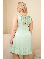 Dámské šaty Plus Size z viskózy s krajkou bez rukávů tmavě mentolové