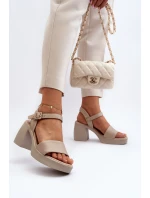 Zazoo 40386 Dámské kožené sandály na podpatku Beige