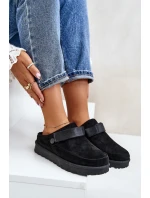 Dámské pantofle zateplené kožíškem na platformě černé Azida