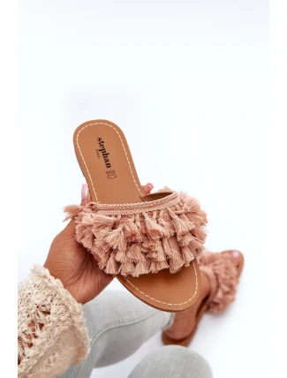 Dámské ploché pantofle s třásněmi, špinavě růžová Rialle Dámské ploché pantofle s třásněmi, špinavě růžová Rialle