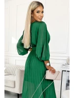 414-3 KLARA plisované šaty s páskem a výstřihem - SVĚTLE ZELENÉ 414-3 KLARA plisované šaty s páskem a výstřihem - SVĚTLE ZELENÉ