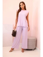 Dámský komplet z viskózy bez rukávů a rovnými kalhotami světle fialový