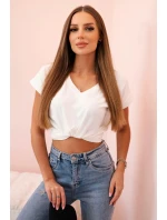 Dámská bavlněná blůza s výstřihem do V a krátkým rukávem ecru