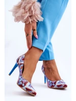 Módní kožené boty Lewski na vysokém podpatku 2659 Modrá červená