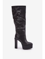 Kozačky Na Podpatku A Platformě Z Eko Kůže Černé Felilorn