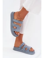 Dámské pantofle se zdobením na platformě modré Delyna