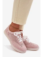 Kožené semišové dámské tenisky s dírkami Růžové Almora